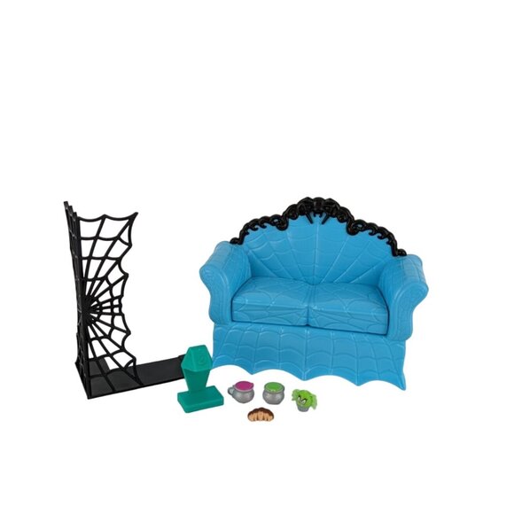 Monster High Coffin Bean Blue Couch Spiderweb Sofa Loveseat & Accessories - Picture 1 of 9